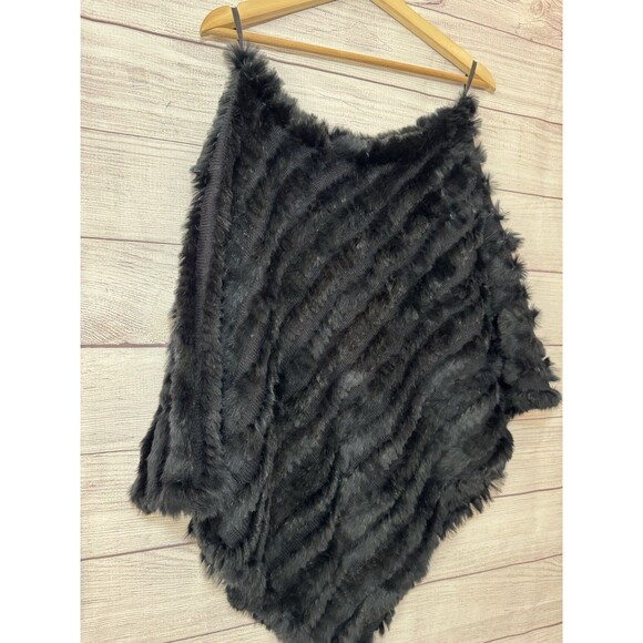 Vintage Y2K Wilsons Leather Maxima Rabbit Fur Black Poncho One Size - Picture 4 of 8